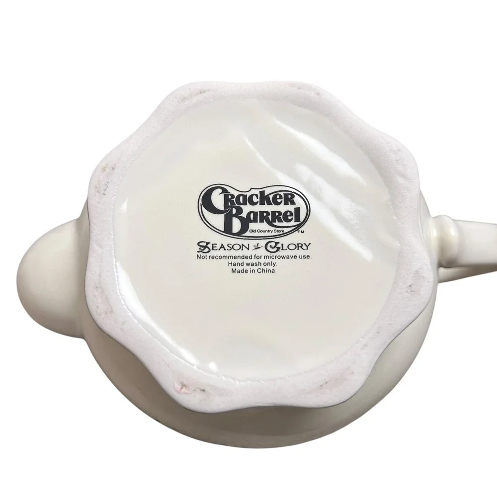 Cracker Barrel Season of Glory White Gold Snowflake Ceramic Teapot‎ Holiday